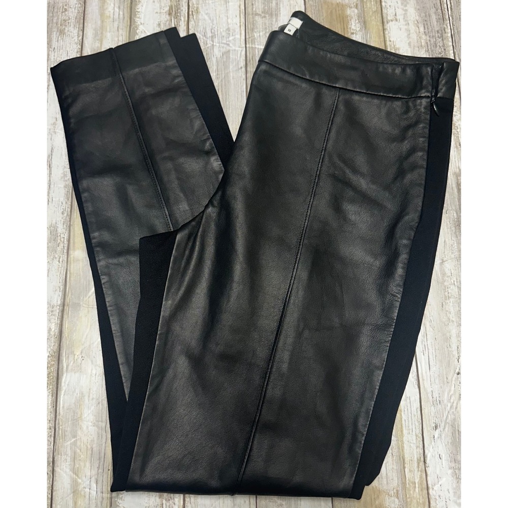 DKNY Omaha Women's genuine leather front with stretch fabric back pants. Size 10